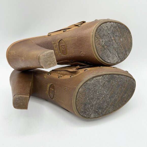 Y2K Vintage L.E.I. Heeled Mule Clog Fringe Boho Retro Western Size 10 Women's - Picture 5 of 5